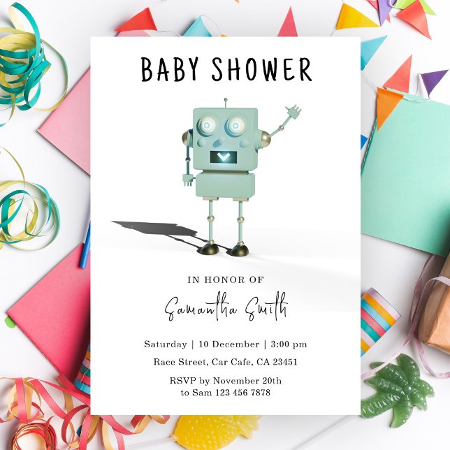 Invitation Baby shower robot mignon (Créateur téléchargé)