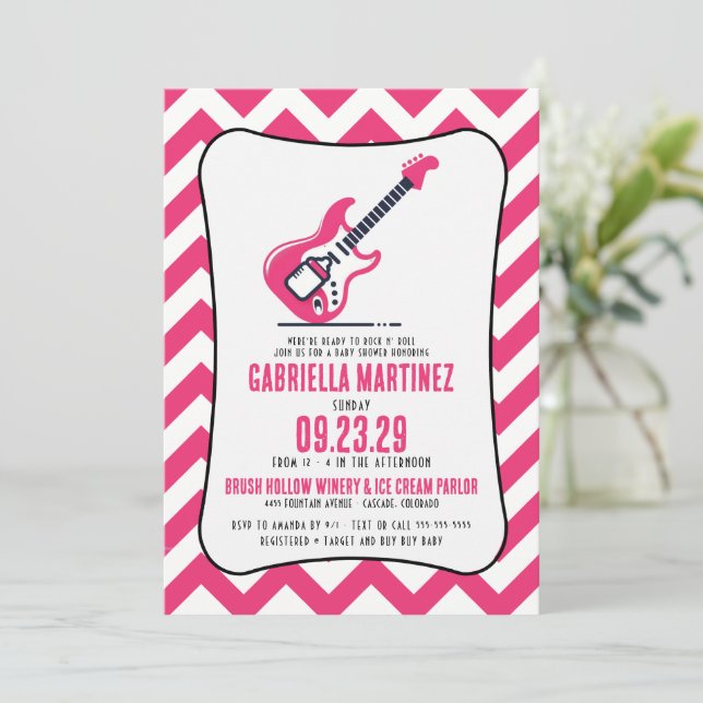Invitation Baby shower Roche Bébé Rose (Debout devant)