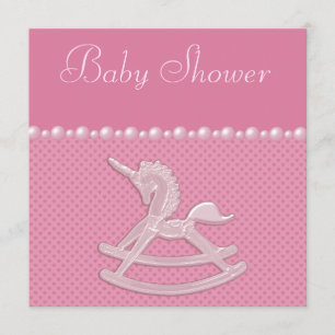 Invitation Baby shower Rocking Horse Unicorn, Pearls & Hearts