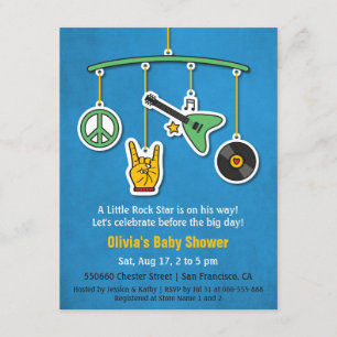 Invitation Baby Shower Rock'n'roll Guitare de la Paix pour Pe