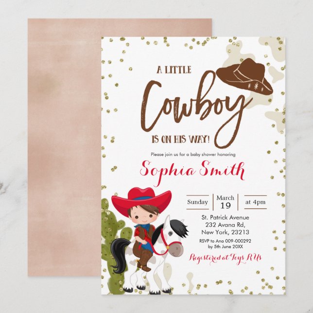 Invitation Baby shower Rodeo Cowboy (Devant / Derrière)