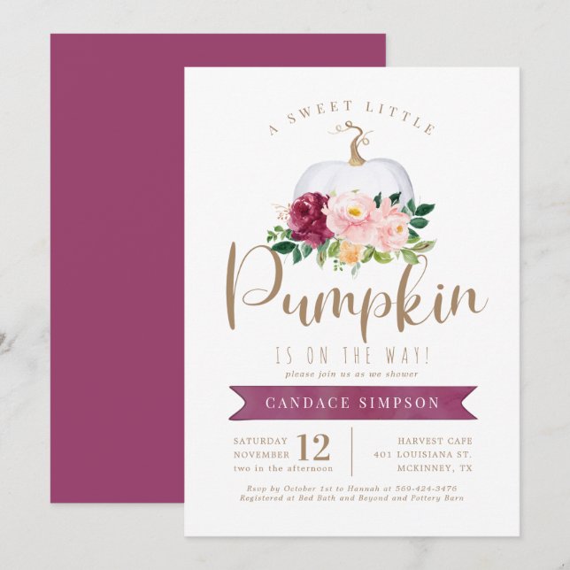 Invitation Baby shower rose (Devant / Derrière)