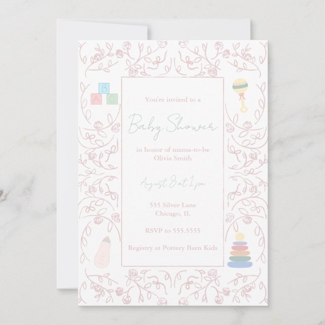 Invitation Baby shower rose (Devant)