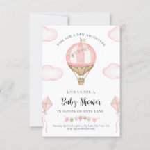 Baby shower rose à air chaud Fille d'invitation