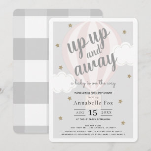 Invitation Baby shower rose à bulle à air chaud vers le haut