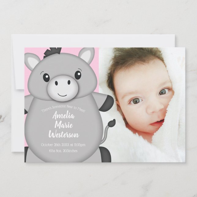 Invitation Baby shower rose âne (Devant)