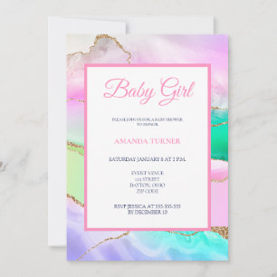 Invitation Baby shower rose arc-en-ciel Agate Girl