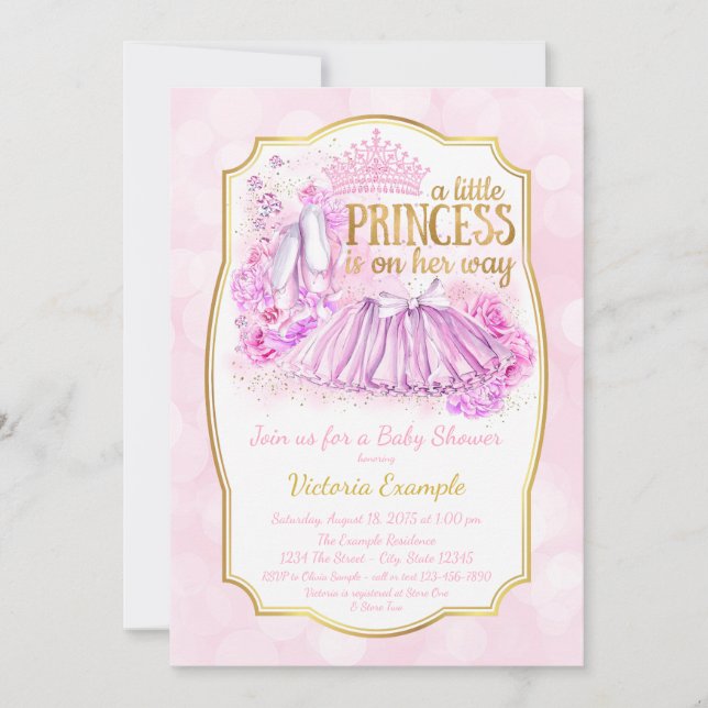 Invitation Baby shower rose Ballerina Princess (Devant)