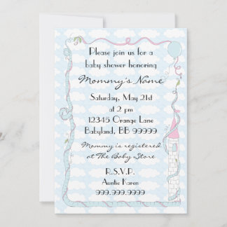 Invitation baby shower. Rose/Bleu/Château