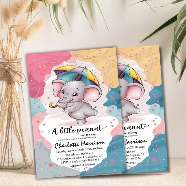 Invitation Baby shower rose Boho Elephant Girl (Créateur téléchargé)