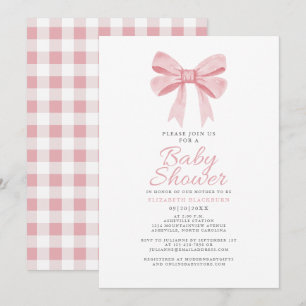 Invitation Baby shower rose Bow Girl Coquette En vichy vérifi