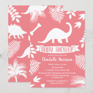Invitation Baby shower rose Brontosaurus Dinosaur