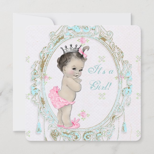 Invitation Baby shower rose chic (Devant)