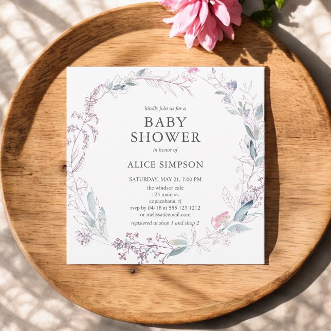 Invitation Baby shower rose clair Boho Feuilles (Créateur téléchargé)