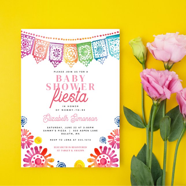 Invitation Baby shower rose coloré Fiesta mexicaine (Colorful Baby Shower Mexican Fiesta Baby Shower Invitation)