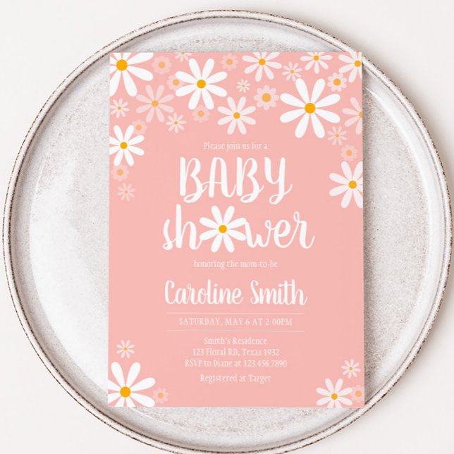 Invitation Baby shower Rose Daisy (Pink Boho Daisy Baby Shower Invitation 
)