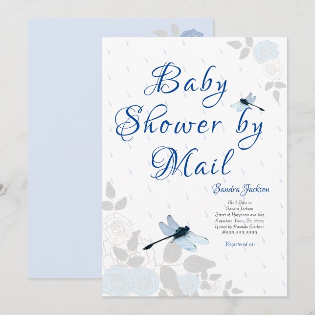 Invitation Baby shower Rose de dragonfly Boy (Devant / Derrière)