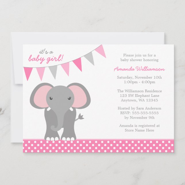 Invitation Baby shower rose de fille de bannière de point de (Devant)