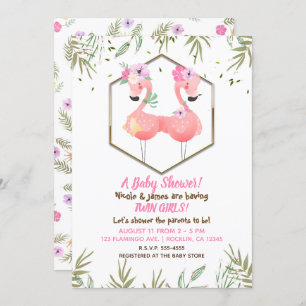 Invitation Baby shower rose de Flamants roses de l'aquarelle