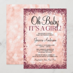 Invitation Baby shower Rose de la Parties scintillant de Bour