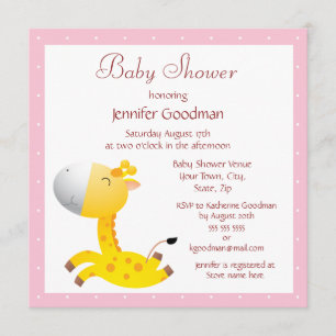 Invitation Baby shower rose de la petite fille Girafe