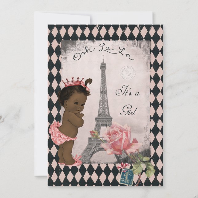 Invitation Baby shower Rose de la Tour Eiffel (Devant)