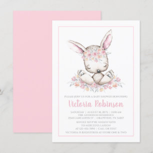 Invitation Baby shower rose de lapin