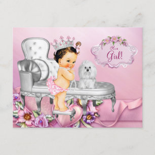 Invitation Baby shower rose de princesse Pearl de chaise