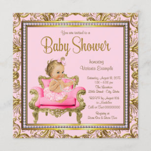 Invitation Baby shower rose de remous de tutu de chaise d'or