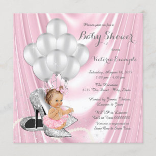 Invitation Baby shower rose de talon haut de perle de gris
