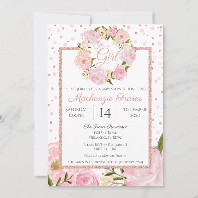 Invitation Baby shower Rose des filles de Peony rose Gold (Devant)