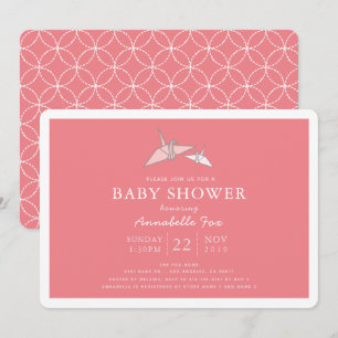 Invitation Baby shower rose des grues en papier d'