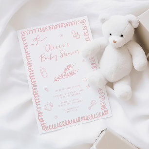 Invitation Baby shower rose Doodle tiré à la main