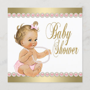 Invitation Baby shower rose d'or de perles de diamants