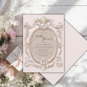 Invitation Baby Shower Rose Élégant et Fantaisiste Vintage