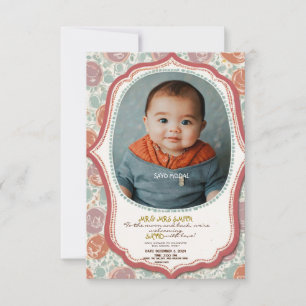 Invitation baby shower rose éléments floraux mignon bébé pic