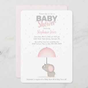 Invitation Baby shower rose éléphant bébé
