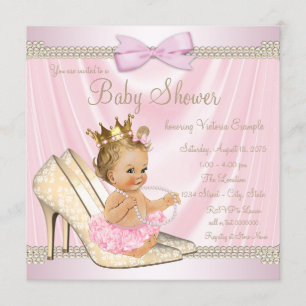 Invitation Baby shower rose en ivoire de talon haut de perle