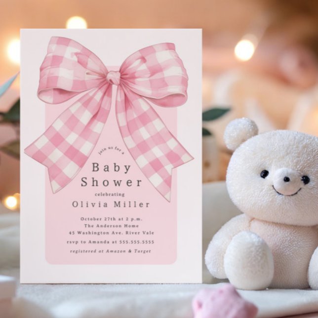 Invitation Baby shower rose En vichy Bow (Créateur téléchargé)