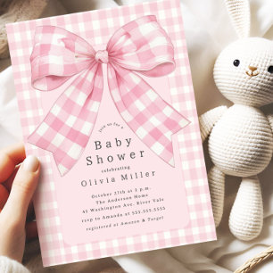 Invitation Baby shower rose En vichy Bow