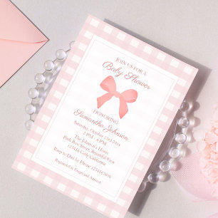 Invitation Baby shower rose En vichy Bow rose