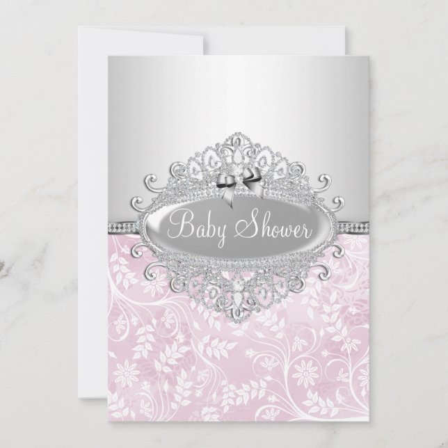 Invitation Baby shower rose et argent (Devant)