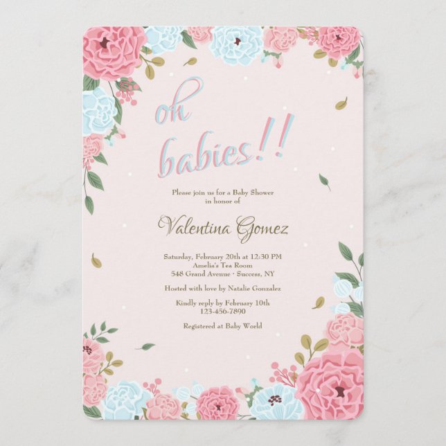 Invitation Baby shower rose et bleu (Devant)