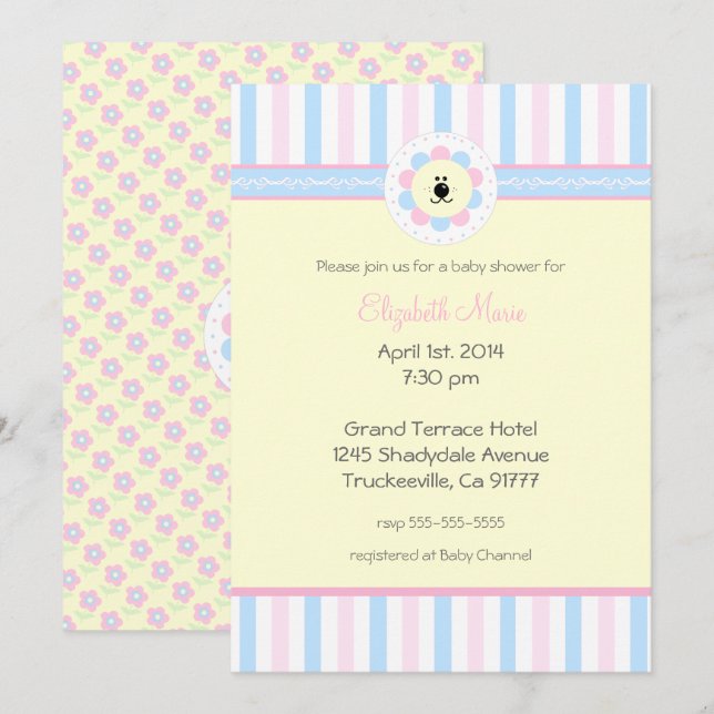 Invitation Baby shower rose et bleu (Devant / Derrière)