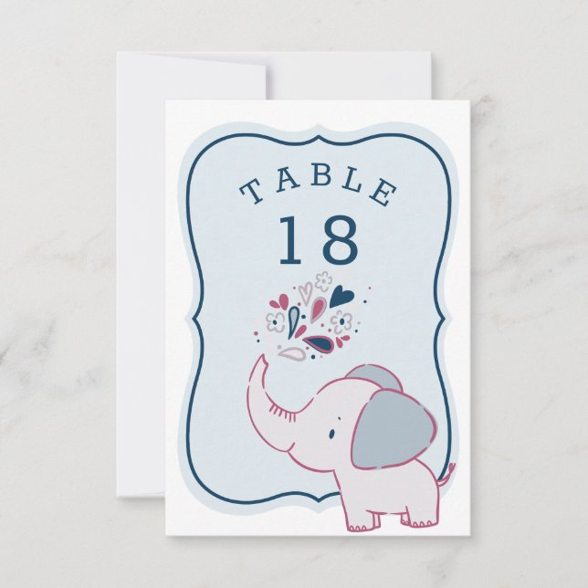 Invitation Baby shower rose et bleu Eléphant Numéro de la car (Devant)