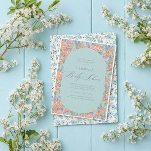 Invitation Baby shower rose et bleu shabby chic floraux