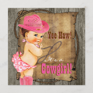 Invitation Baby shower rose et Brown de cow-girl