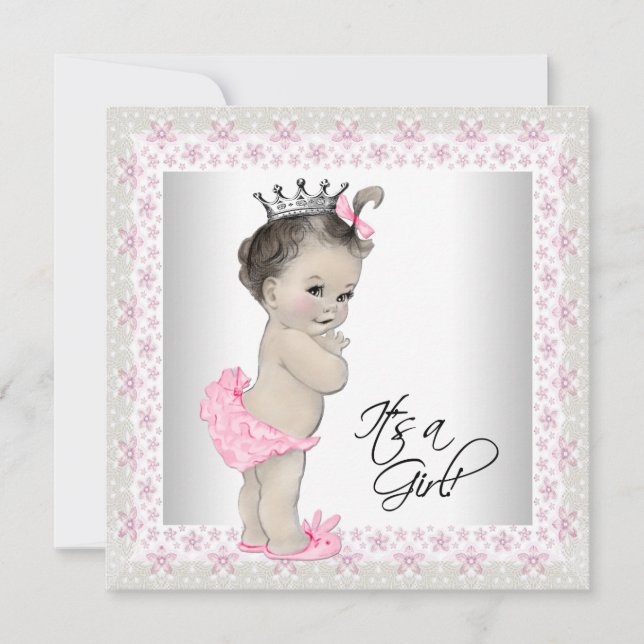 Invitation Baby shower rose et crème (Devant)