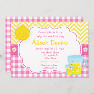 Invitation Baby shower rose et jaune citronné