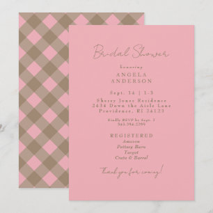 Invitation Baby Shower Rose Et Marron à Carreaux Mariée